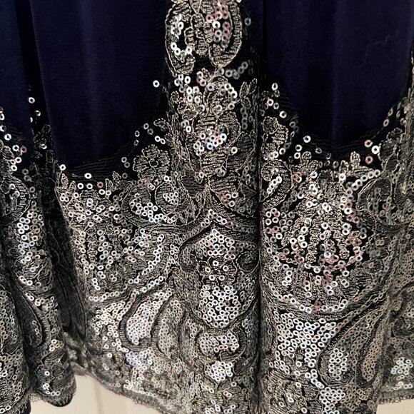 Navy Velvet Dress with Fancy Silver Trim Girls size 8 - Picture 3 of 4